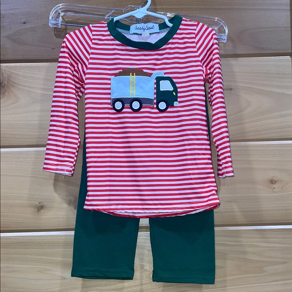 Striped Red and Green Kids Set with Truck Design